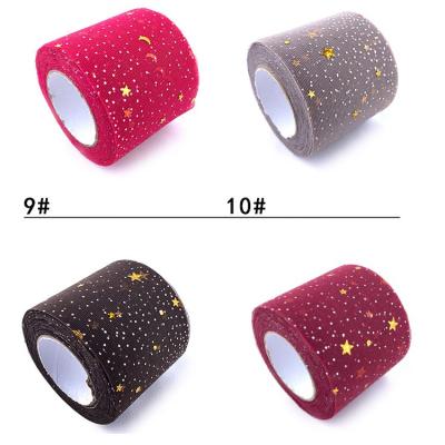 China Sheer Running Tutu Wedding Decoration Organza Laser Tulle Glitter Hot Printing Fabric Glitter Foil Tulle Rolls for sale