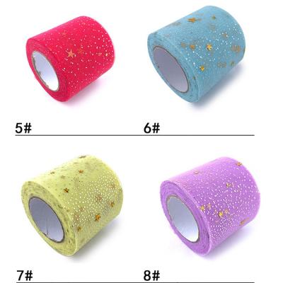 China Sheer Stock Dot Printed Tulle Glitter Knitted Wedding Fabric Stars Dots Foil Printing Tulle Fabric Embellished Tulle for sale