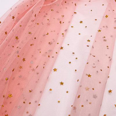 China Sheer Polyester Star Foil Print Tulle Fabric Roll With Design Star Foil Tulle Fabric Roll For Girl Dress for sale