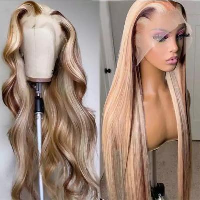 China Body Wave 13x4 Hd Lace Front 180% Density Human Virgin Hair Highlighted Wigs With Color Hd Highlighted Brown Human Wig For Black Women for sale