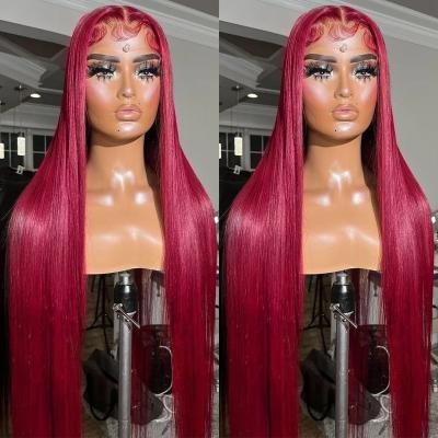 China Brazilian Red Lace Front Hair Wigs 99J Virgin Hair Wigs 13x4 Full Lace Glueless HD Body Wave Wine Color Transparent Frontal Wigs Wine Red for sale