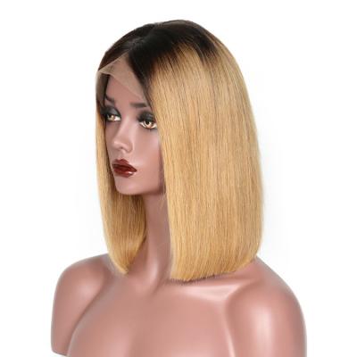 China Wholesale 1B 27 Short Water Wave Ombre Colored Glueless #27 Honey Blonde Straight Bob Full Lace Wig 13*4 Hair Wig for sale