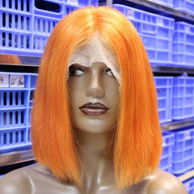 China Hot Selling Virgin Ginger Orange Color Water Wave Short Bob Full Cuticle Aligned Transparent Lace Front Human Hair Wigs HD for sale