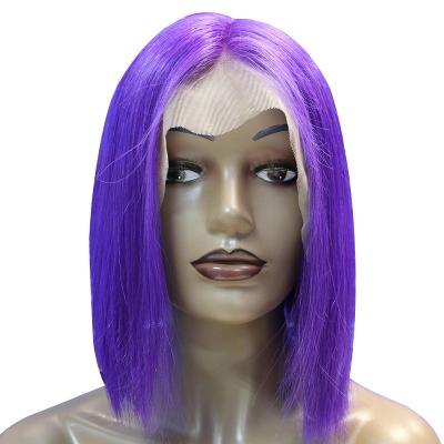 China Cheap Raw Brazilian Water Wave 100% Virgin Hair HD Lace Full Front Wig Purple Colored Short Bob Frontal Wigs Transparent Lace Wig for sale