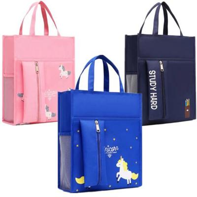 China Factory Price Handled Student Course Bags A4 Canvas Handbag Pencilbag Large Capacity Bookbag Waterproof School Supplies for sale