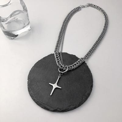 China Hip Hop Layered Stainless Steel Necklace Tassel Multi Chain Lead Nickel Free Cuban Cross Cross Pendant Accessories For Women for sale