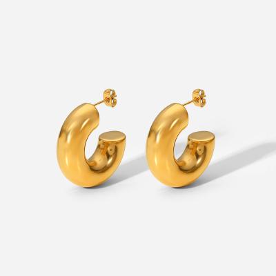 China Fashion Jewelry C Shape Lead Free Nickel Free Gold Plated Chunky Hoop Stainless Steel Earrings Accessories For Women for sale