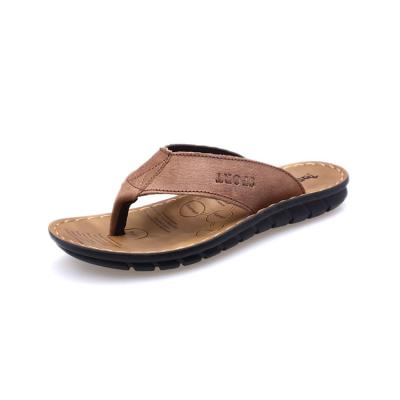 China New Collection Anti-odor Handsome Genuine Leather Flip Flops With Full Range Airflow for sale