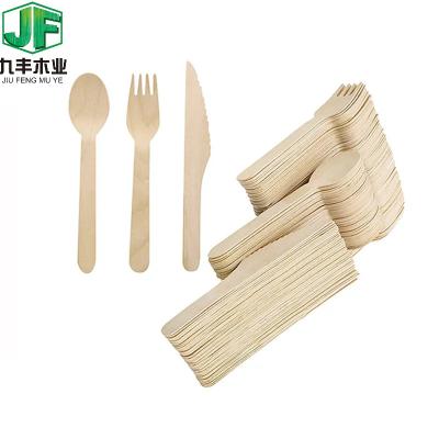 China Restaurant Cutlery Set Disposable Wooden Spoon Forks Knife Wooden Flatware Set With Paper Bag Packing Disposable Wooden Tableware for sale