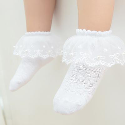 China Princess Sock Mesh Breathable Kids Ruffle Lace Bow Ruffled Pearl Girl's Edge Baby Pink White Socks for sale