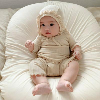 China High Quality Cute Spring Boys Girls Clothes Knitted Baby Pajamas Set 2 Pieces Solid Color Sleepwear Baby Clothes for sale