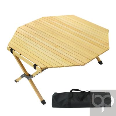 China Foldable Camping Modern Octagonal Round Portable Table Beech Outdoor Picnic Table for sale