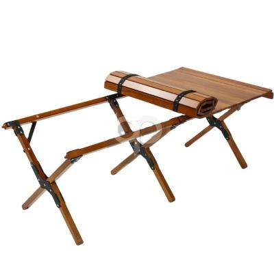 China Outdoor Black Walnut Modern Portable Beech Wood Structure Egg Roll Low Foldable Camping Picnic Table for sale