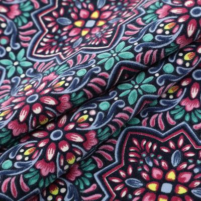 China Wholesale Folk Flower Shrink-Resistant Knitted Printed Plain Soft Polyester Spandex Fabric For Dresses for sale