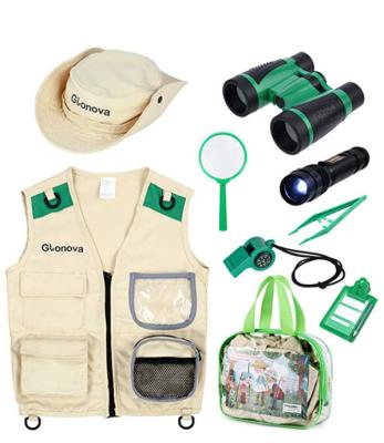 China Plastic Outdoor Exploration Kit for Kids Adventurer Set with Binoculars, Flashlight, Compass, Bug Container, Safari Vest and Hat for sale