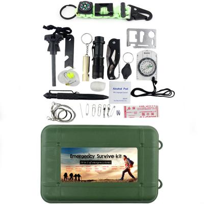 China Outdoor Accessories Survival Gear Kits 18 in 1 Emergency Gear Items Outdoor Camping Equipment Increasing SOS Multi Tools Pocket Survival Kit for sale