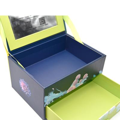 China Custom Recyclable Ribbon Baby Drawer Box Luxury Custom Clothing Packaging Gift Box , Clamshell Cardboard Box With Mirror for sale