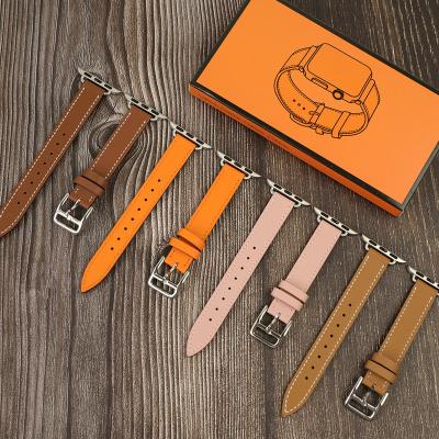 China Slim Leather Strap For Apple Watch Band Women Girl Correa Grid Slim Wrist 45mm 41mm 40mm 44mm For iwatch 7 6 5 4 3S Series for sale