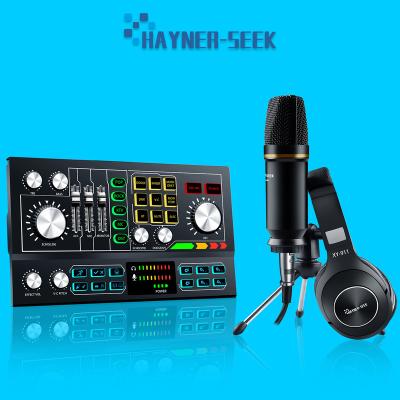 China Microphone Podcast Equipment Audio Interface Condenser Microphone Handheld External Sound Card v8 for sale