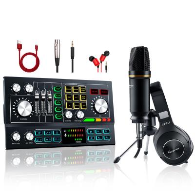 China Microphone Podcast Equipment Microphone Studio Audio Interface Live v8 Handheld External Sound Card for sale