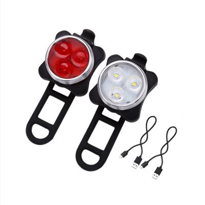 China Hot Sale USB Front White Bicycle Light Waterproof Rechargeable ABS+Silicone Amazon 4 Modes Bike Red Tail LED Light Set for sale