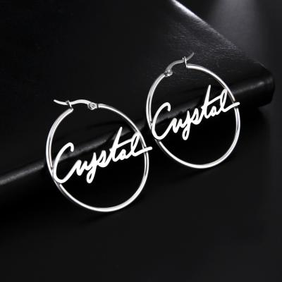 China FASHIONABLE Custom Jewelry Personalized Real Name Gold Plated Stainless Steel Hoop Earring for sale