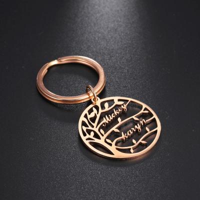 China Custom Lifetime Personalized Key Chain Stainless Steel Name Key Ring Family Tree Jewelry for sale