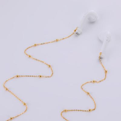 China For Earphone Copper Beaded Chains For Earphone Wireless Holder Anti Lost Strap For Airpods Earbuds Gold Chains Women for sale