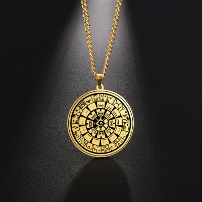 China New Hunad Ku Religious Black Mayan Symbol Pattern Necklaces Stainless Steel Jewelry Men Talisman Pendant Necklaces for sale