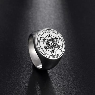 China Newest Religious Arkhangel Metatron Angel Of Life Solomon Punk Ring Ring For Men Stainless Steel Viking Rings Jewelry for sale