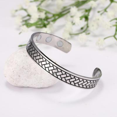 China Vintage Stainless Steel Women's Band Lines Slap Bracelet Health Magnetic Elegant Bracelet Jewelry For Women And Girl for sale