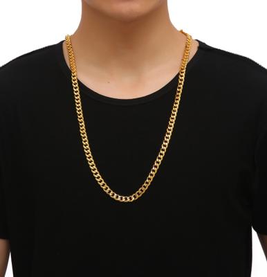 China Fashion 24k Real Gold Cuban Link Necklace Chain Men Wholesale Stainless Steel Jewelry for sale