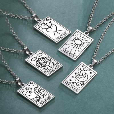 China Vintage CLASSIC Amulet Jewelry Stainless Steel Necklace Zodiac Card Tarot Pendant Necklace Gold Plated Jewelry Fortune Wisdom for sale