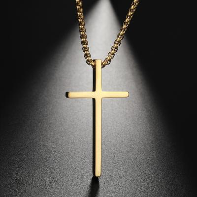 China CLASSIC Simple Cross Necklace 18k Gold Stainless Steel Gold For Men's Black Cross Pendant Necklace Religious Men's Faith Jewelry Wholesale for sale