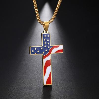 China Vintage Fashion American Flag Necklaces Baseball Cross Necklace Mens Stainless Steel Chain Enamel Jesus Religion Jewelry Amulet Gift for sale