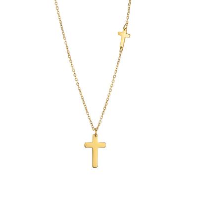 China Mens Mini Cross Necklace 18K Rose Gold Cross Necklace Tiny High Quality Religious Plain Stainless Steel Religious Cross Necklace for sale