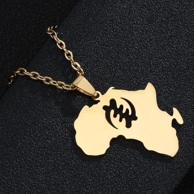 China Fashion Women Map Jewelry 18k Real Punk Stainless Steel Africa Map Necklace 18k Custom Gold Plated Map Pendant Necklace for sale