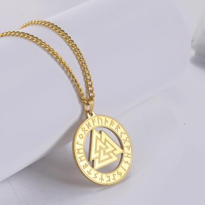 China Vintage Odins Knot Symbol Necklace Valknut Viking Necklace Norse Viking Jewelry Stainless Steel Mens Pendant Hollow Necklace for sale