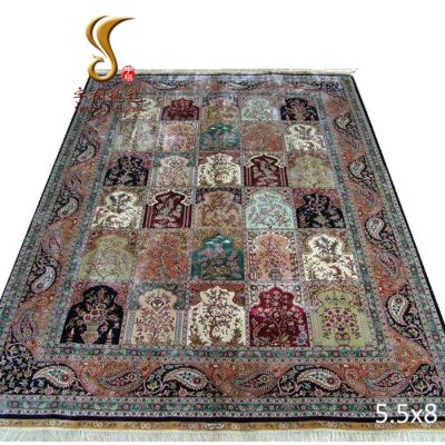 China Free shipping high quality simple 5.5x8ft tree of life and beautiful floral garden persian hand knotted silk rug for living room for sale