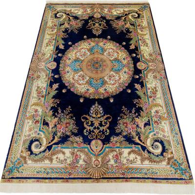 China Factory CLASSIC 6X9 ft blue and beige design handmade silk palace rug for living room for sale