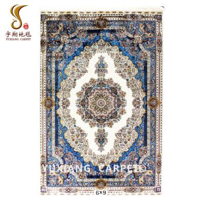 China Nanyang Yuxiang 6*9ft Modern Luxury Blue Floral Design Hand Knotted Silk Persian Home Carpet for sale