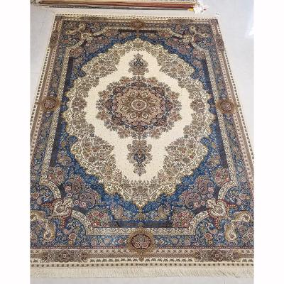 China Yuxiang CLASSIQUE 6X9ft blue and beige handmade living room color silk blanket for sale