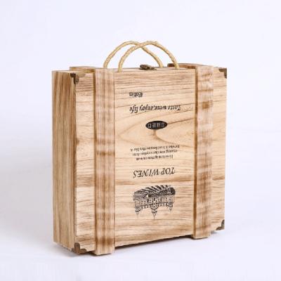 China Handmade Antique Charcoal Fire Tung Wood Box Four Pack Red Wine Box Wooden Wine Packing Box for sale