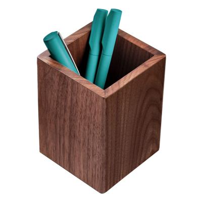 China Custom Wooden Pen Pencil Holders Makeup Brush Organizer for Office Home Premium Pen Holder Walnut for Desk for sale