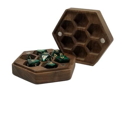 China Die Sets Storage Box Laser Engraving Walnut Available Wooden Honeycomb Hardwood Hexagonal Die Box for sale