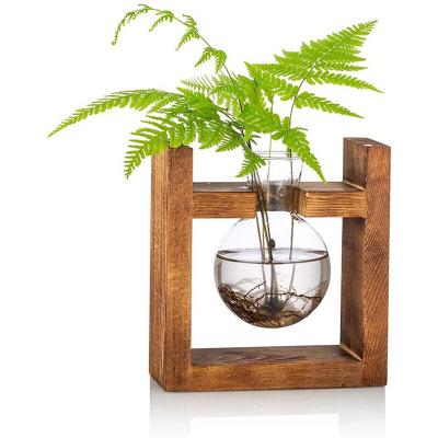 China Nordic Home Decorative Desktop Glass Bonsai Tray Plant Rack Wooden Plant Stand for sale