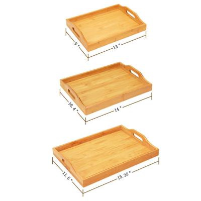 China 100% Handmade Wholesale Rectangular Bamboo Wooden Serving Tray Coffee Table Tray Wooden Food Trays for sale