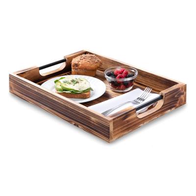 China 100% Customized Wholesale Antique Wooden Serving Trays Handmade Breakfast Tray Wooden Tray for sale