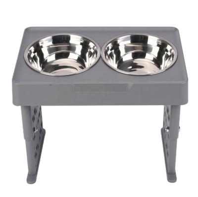 China Sustainable High Dog Bowls 4 Height Adjustable Dog Bowl With 2 Stainless Steel 1.5L Dog Food Bowls for sale