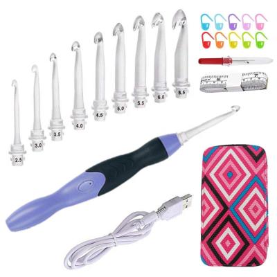 China Rechargeable and Crochet Light Interchangeable Light Up 9 In 1 Crochet Hooks Rechargeable Interchangeable Heads LED Lighted Set Knitting Needles for sale